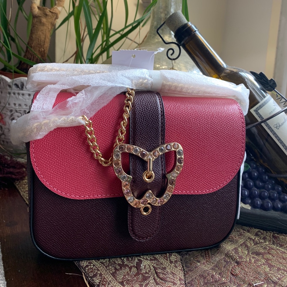 Authentic COACH LEATHER COLORBLOCK crystal butterfly flap Crossbody